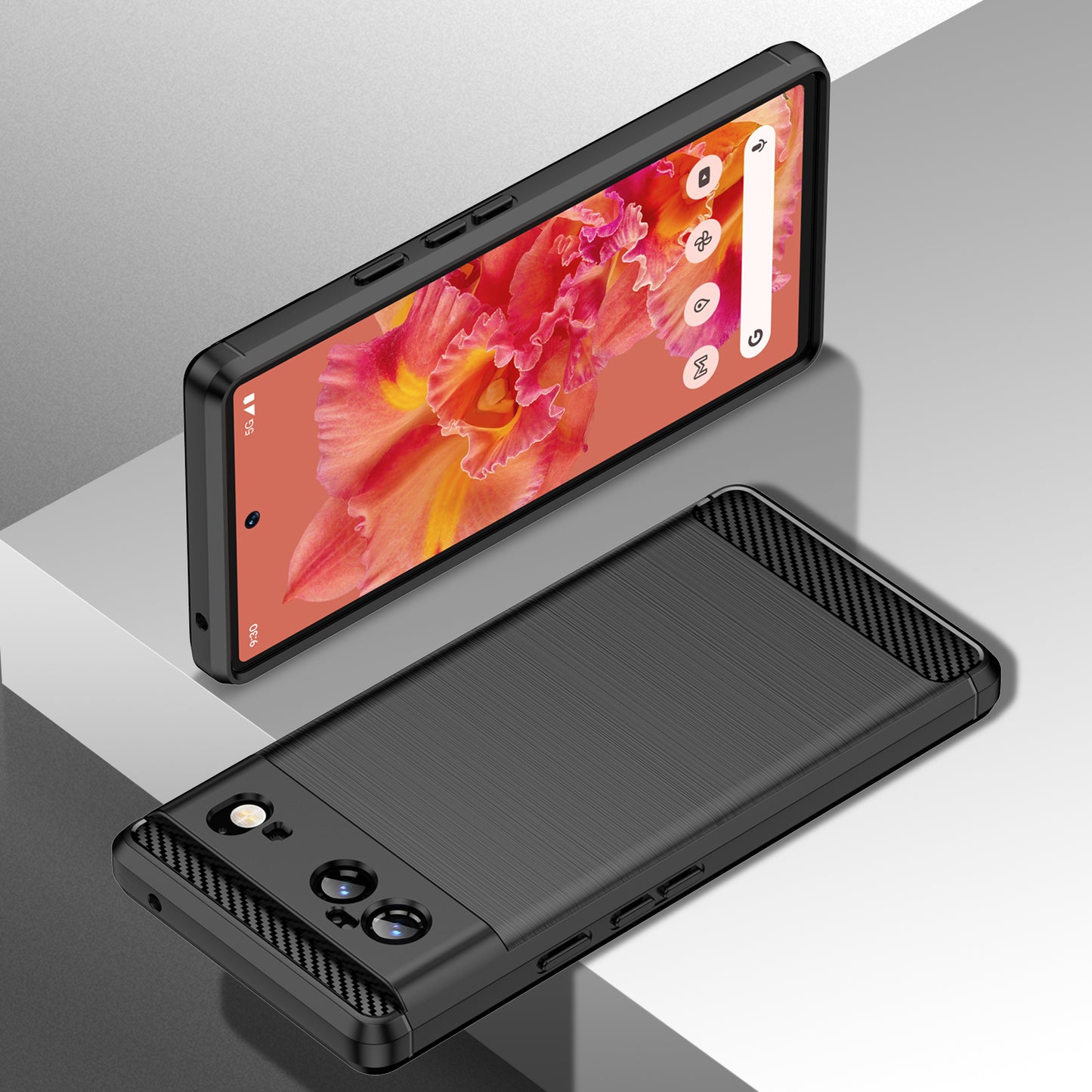 1.8mm Carbon Fiber Texture TPU Case Brushed Surface Fingerprint-Free Flexible TPU Phone Protective Back Cover for Google Pixel 6