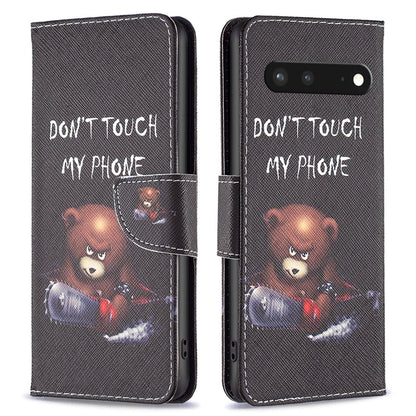 BF Pattern Printing Leather Series-1 for Google Pixel 7 PU Leather Wallet Phone Case Magnetic Clasp Imprinted Pattern Stand Protective Cover