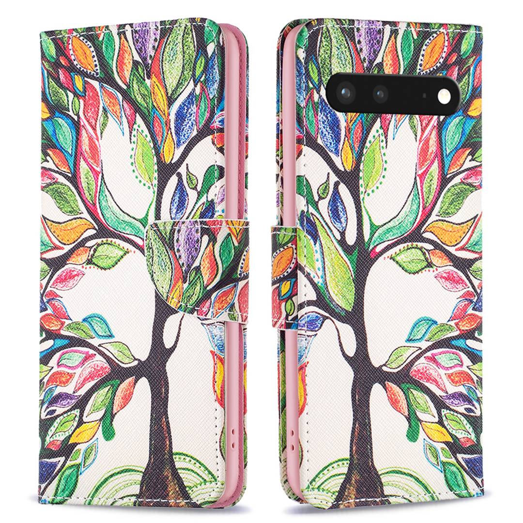 BF Pattern Printing Leather Series-1 for Google Pixel 7 PU Leather Wallet Phone Case Magnetic Clasp Imprinted Pattern Stand Protective Cover