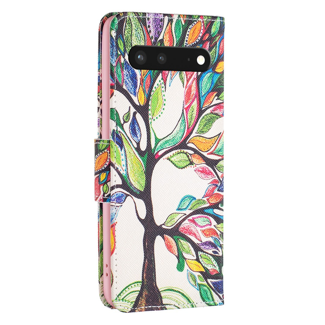 BF Pattern Printing Leather Series-1 for Google Pixel 7 PU Leather Wallet Phone Case Magnetic Clasp Imprinted Pattern Stand Protective Cover