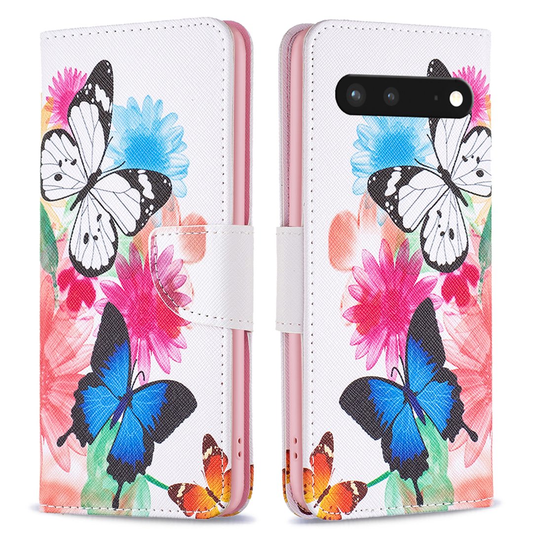 BF Pattern Printing Leather Series-1 for Google Pixel 7 PU Leather Wallet Phone Case Magnetic Clasp Imprinted Pattern Stand Protective Cover