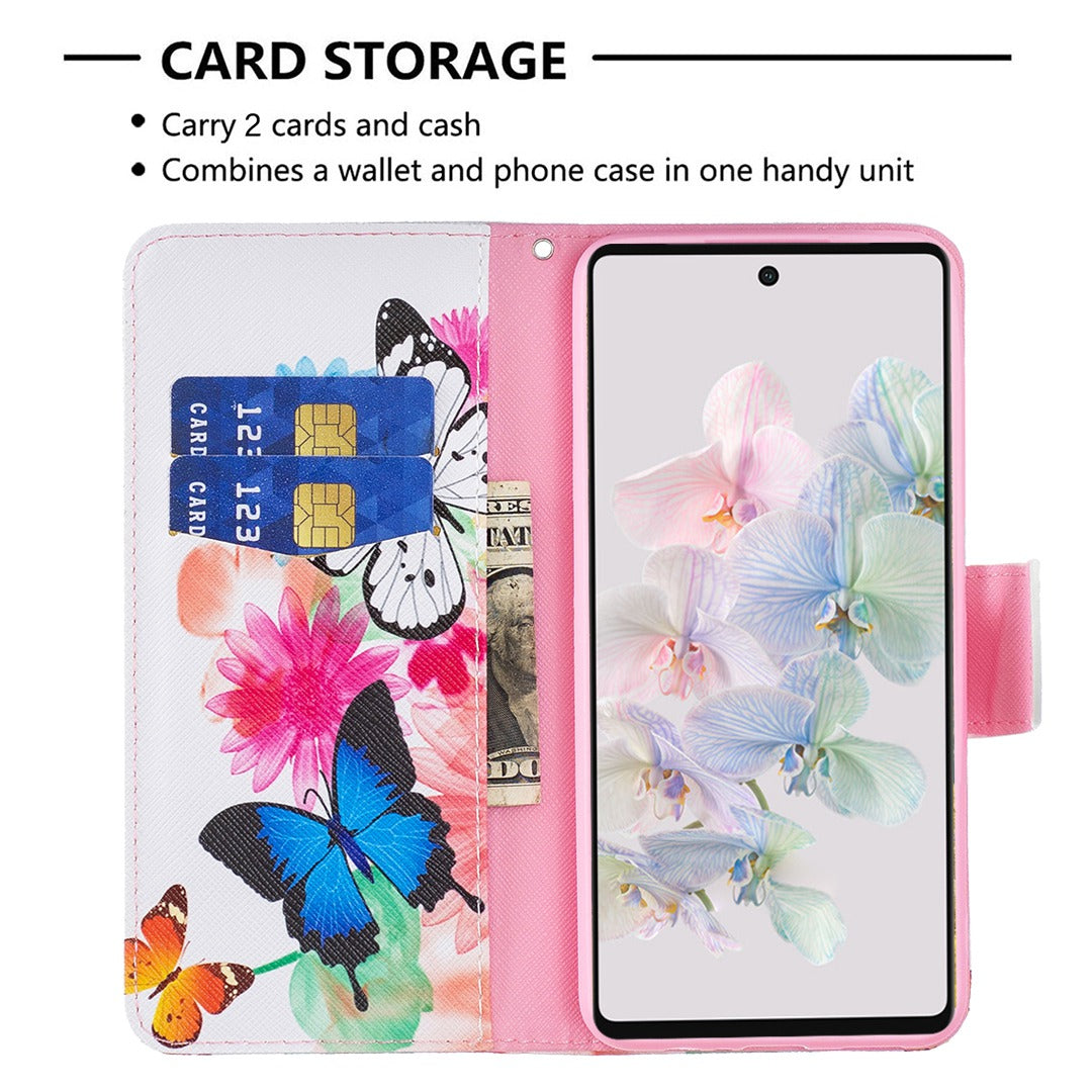 BF Pattern Printing Leather Series-1 for Google Pixel 7 PU Leather Wallet Phone Case Magnetic Clasp Imprinted Pattern Stand Protective Cover