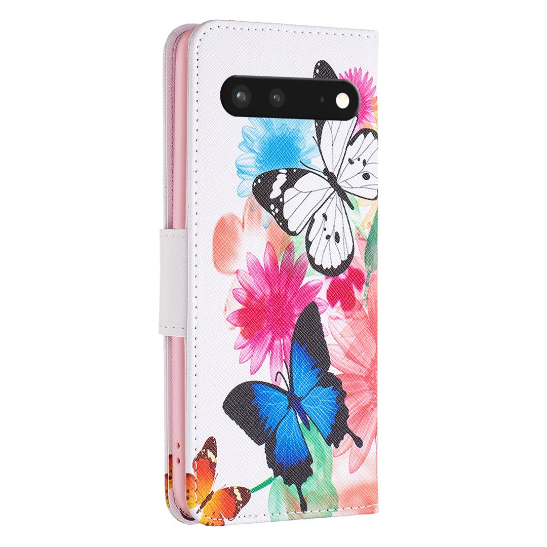 BF Pattern Printing Leather Series-1 for Google Pixel 7 PU Leather Wallet Phone Case Magnetic Clasp Imprinted Pattern Stand Protective Cover