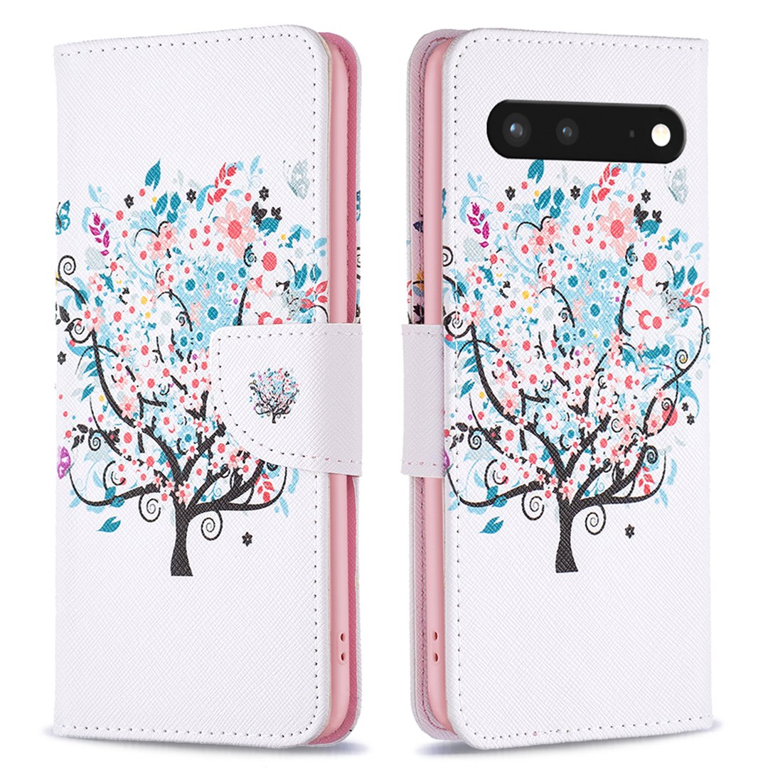 BF Pattern Printing Leather Series-1 for Google Pixel 7 PU Leather Wallet Phone Case Magnetic Clasp Imprinted Pattern Stand Protective Cover