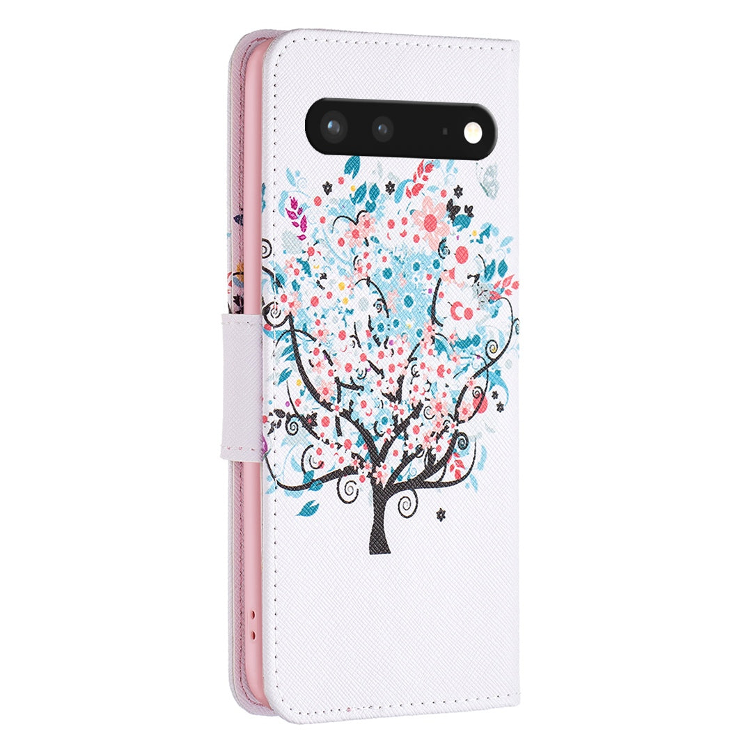 BF Pattern Printing Leather Series-1 for Google Pixel 7 PU Leather Wallet Phone Case Magnetic Clasp Imprinted Pattern Stand Protective Cover