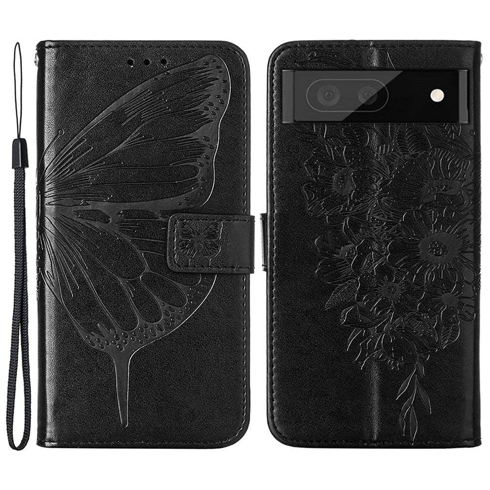 YB Imprinting Flower Series-4 for Google Pixel 7 Imprinting Butterfly Flower Case Wallet Stand Shockproof PU Leather Cover Inner TPU Shell