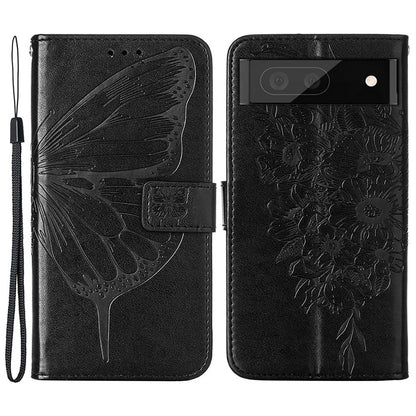 YB Imprinting Flower Series-4 for Google Pixel 7 Imprinting Butterfly Flower Case Wallet Stand Shockproof PU Leather Cover Inner TPU Shell
