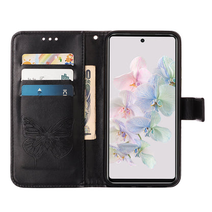YB Imprinting Flower Series-4 for Google Pixel 7 Imprinting Butterfly Flower Case Wallet Stand Shockproof PU Leather Cover Inner TPU Shell