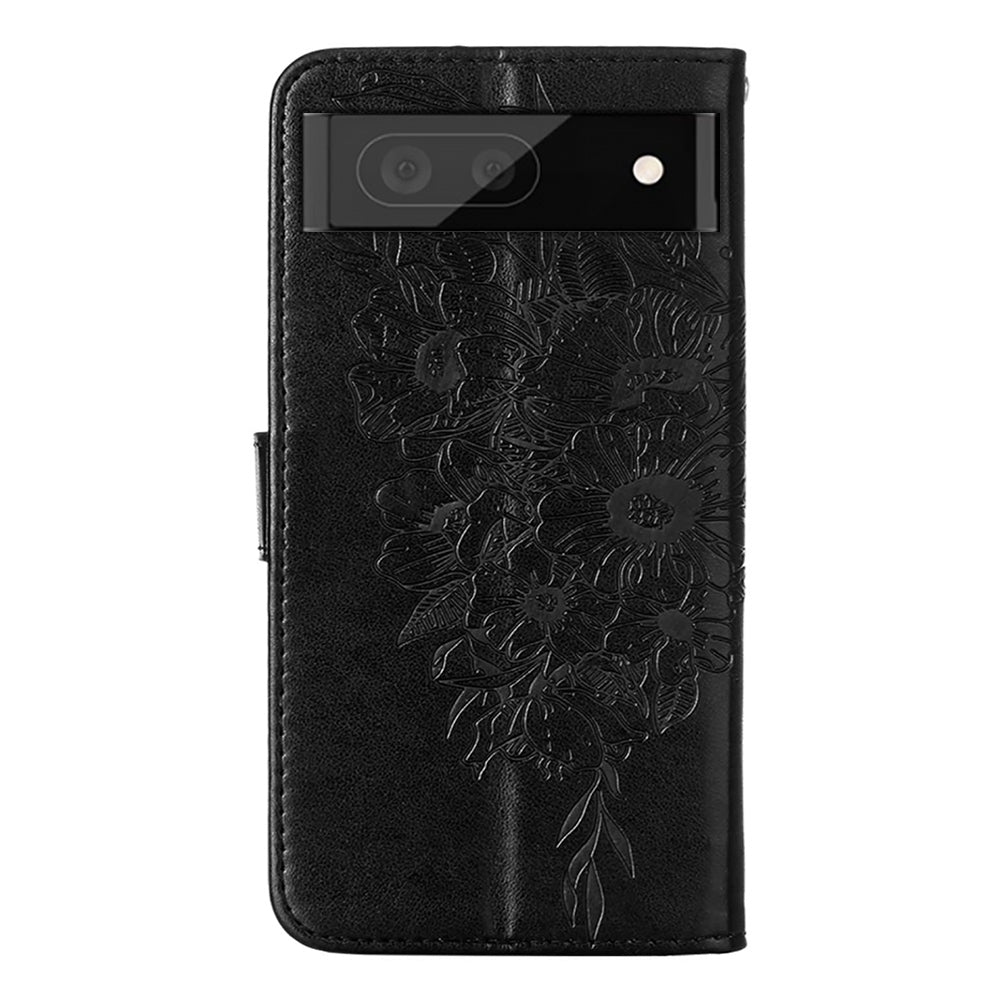 YB Imprinting Flower Series-4 for Google Pixel 7 Imprinting Butterfly Flower Case Wallet Stand Shockproof PU Leather Cover Inner TPU Shell