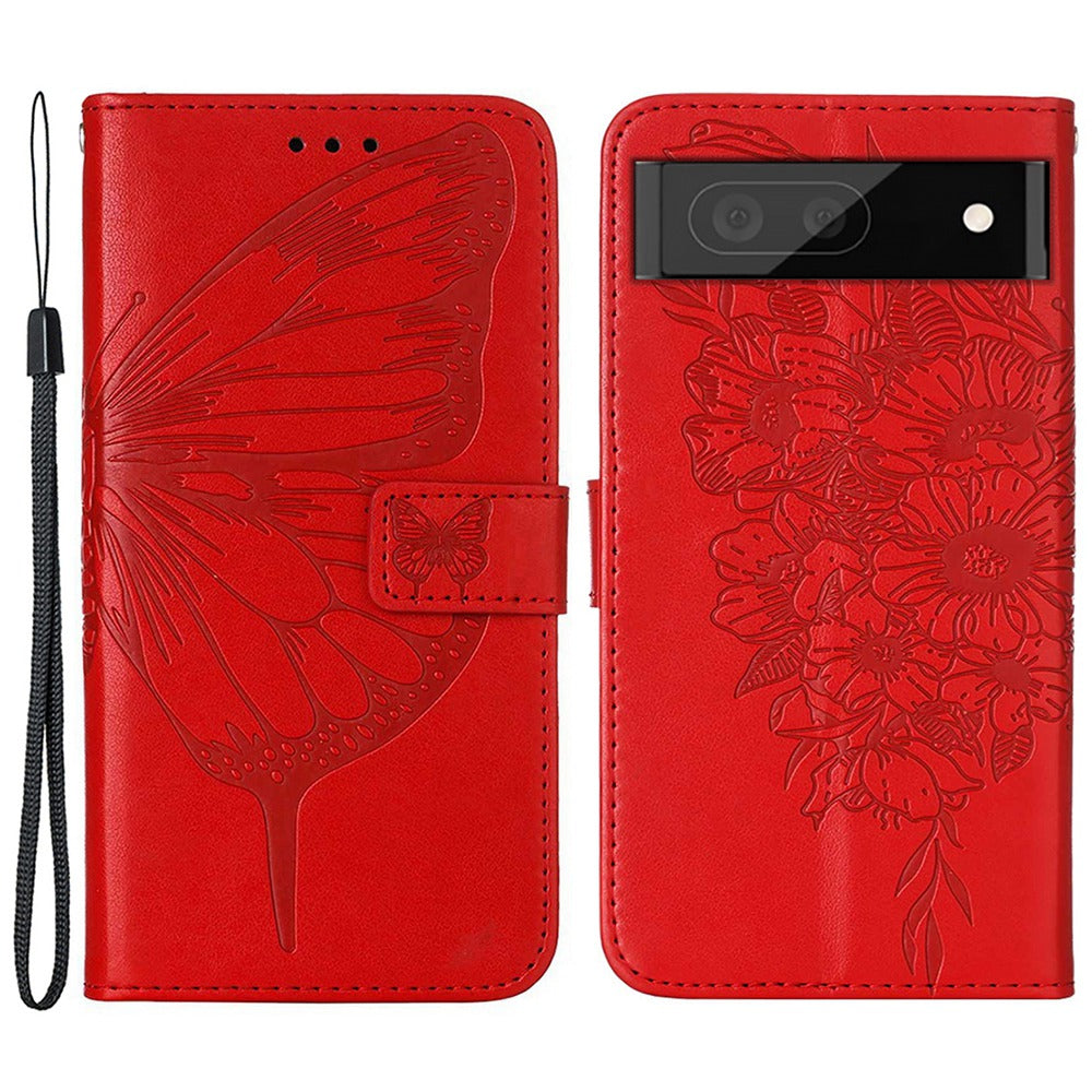 YB Imprinting Flower Series-4 for Google Pixel 7 Imprinting Butterfly Flower Case Wallet Stand Shockproof PU Leather Cover Inner TPU Shell
