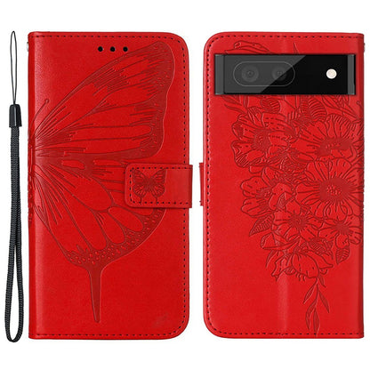 YB Imprinting Flower Series-4 for Google Pixel 7 Imprinting Butterfly Flower Case Wallet Stand Shockproof PU Leather Cover Inner TPU Shell