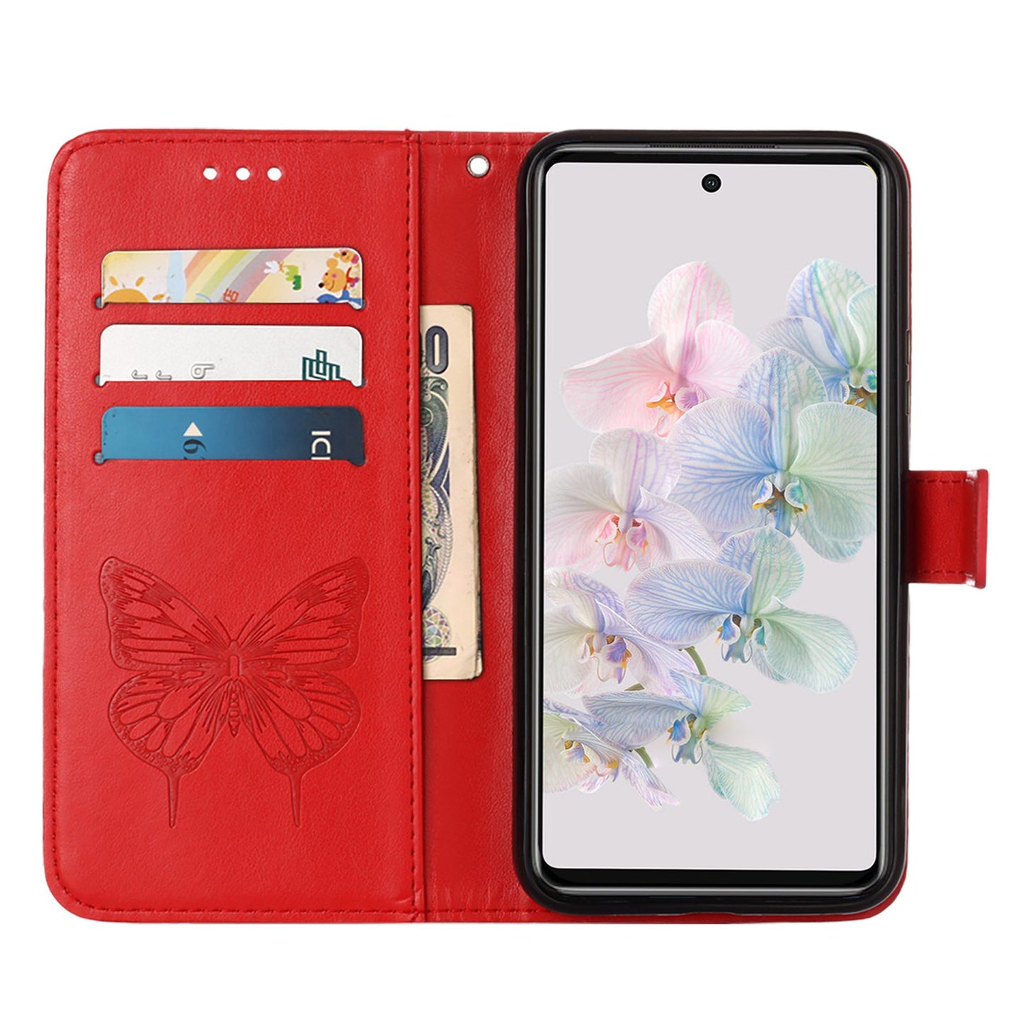 YB Imprinting Flower Series-4 for Google Pixel 7 Imprinting Butterfly Flower Case Wallet Stand Shockproof PU Leather Cover Inner TPU Shell