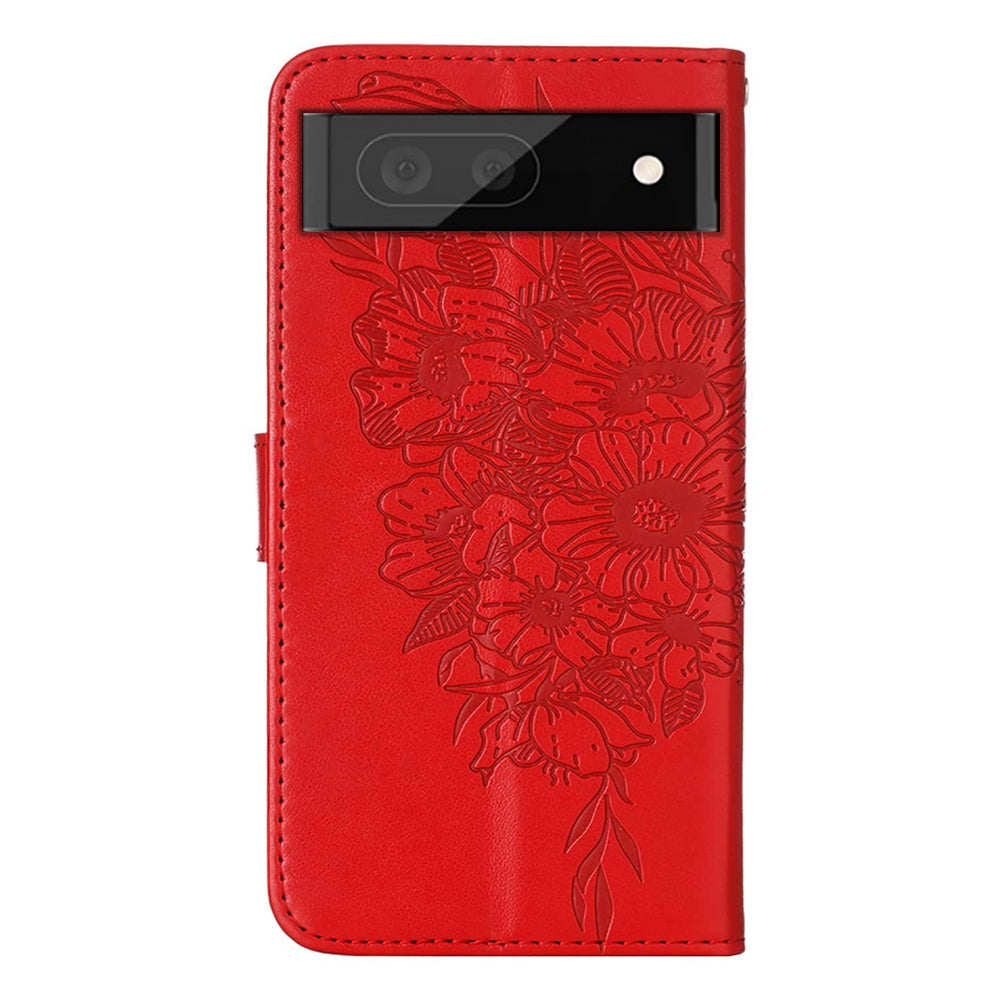 YB Imprinting Flower Series-4 for Google Pixel 7 Imprinting Butterfly Flower Case Wallet Stand Shockproof PU Leather Cover Inner TPU Shell