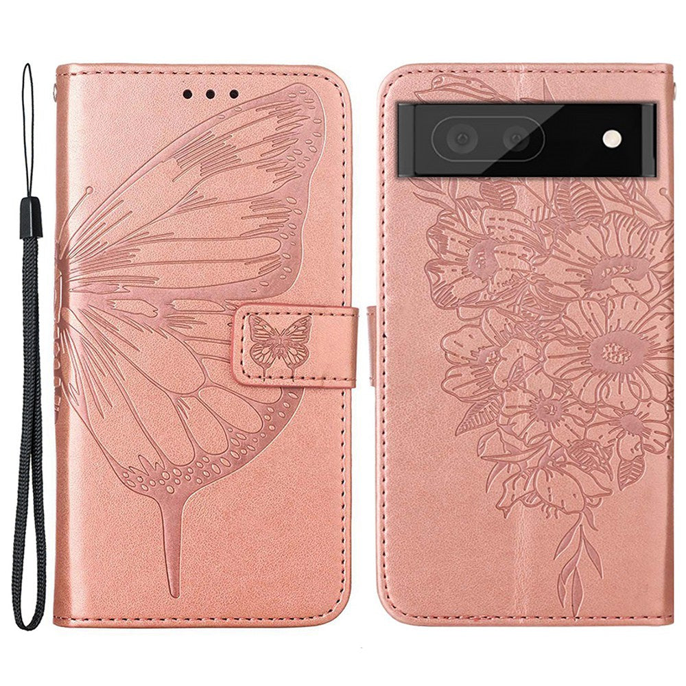 YB Imprinting Flower Series-4 for Google Pixel 7 Imprinting Butterfly Flower Case Wallet Stand Shockproof PU Leather Cover Inner TPU Shell