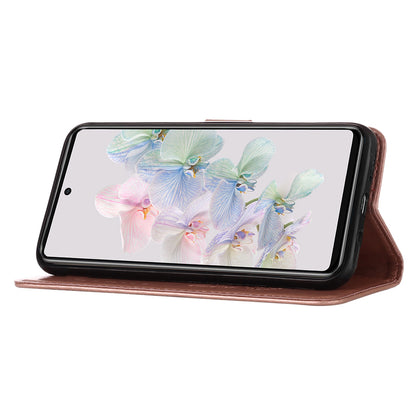 YB Imprinting Flower Series-4 for Google Pixel 7 Imprinting Butterfly Flower Case Wallet Stand Shockproof PU Leather Cover Inner TPU Shell