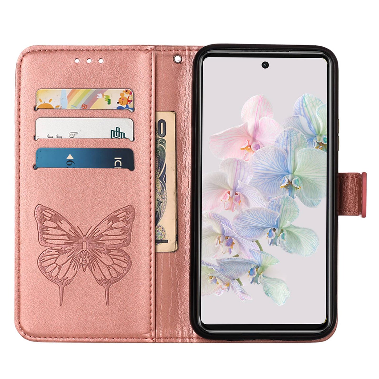 YB Imprinting Flower Series-4 for Google Pixel 7 Imprinting Butterfly Flower Case Wallet Stand Shockproof PU Leather Cover Inner TPU Shell