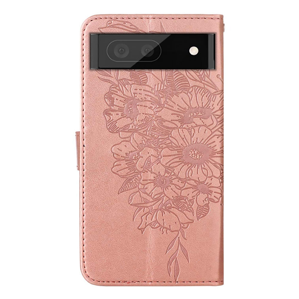 YB Imprinting Flower Series-4 for Google Pixel 7 Imprinting Butterfly Flower Case Wallet Stand Shockproof PU Leather Cover Inner TPU Shell