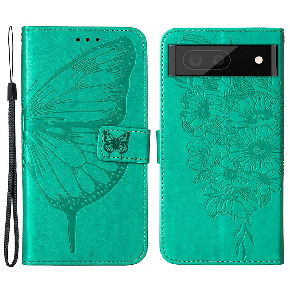 YB Imprinting Flower Series-4 for Google Pixel 7 Imprinting Butterfly Flower Case Wallet Stand Shockproof PU Leather Cover Inner TPU Shell