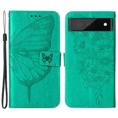 YB Imprinting Flower Series-4 for Google Pixel 7 Imprinting Butterfly Flower Case Wallet Stand Shockproof PU Leather Cover Inner TPU Shell