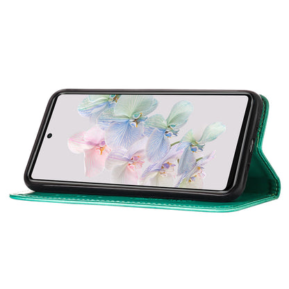 YB Imprinting Flower Series-4 for Google Pixel 7 Imprinting Butterfly Flower Case Wallet Stand Shockproof PU Leather Cover Inner TPU Shell