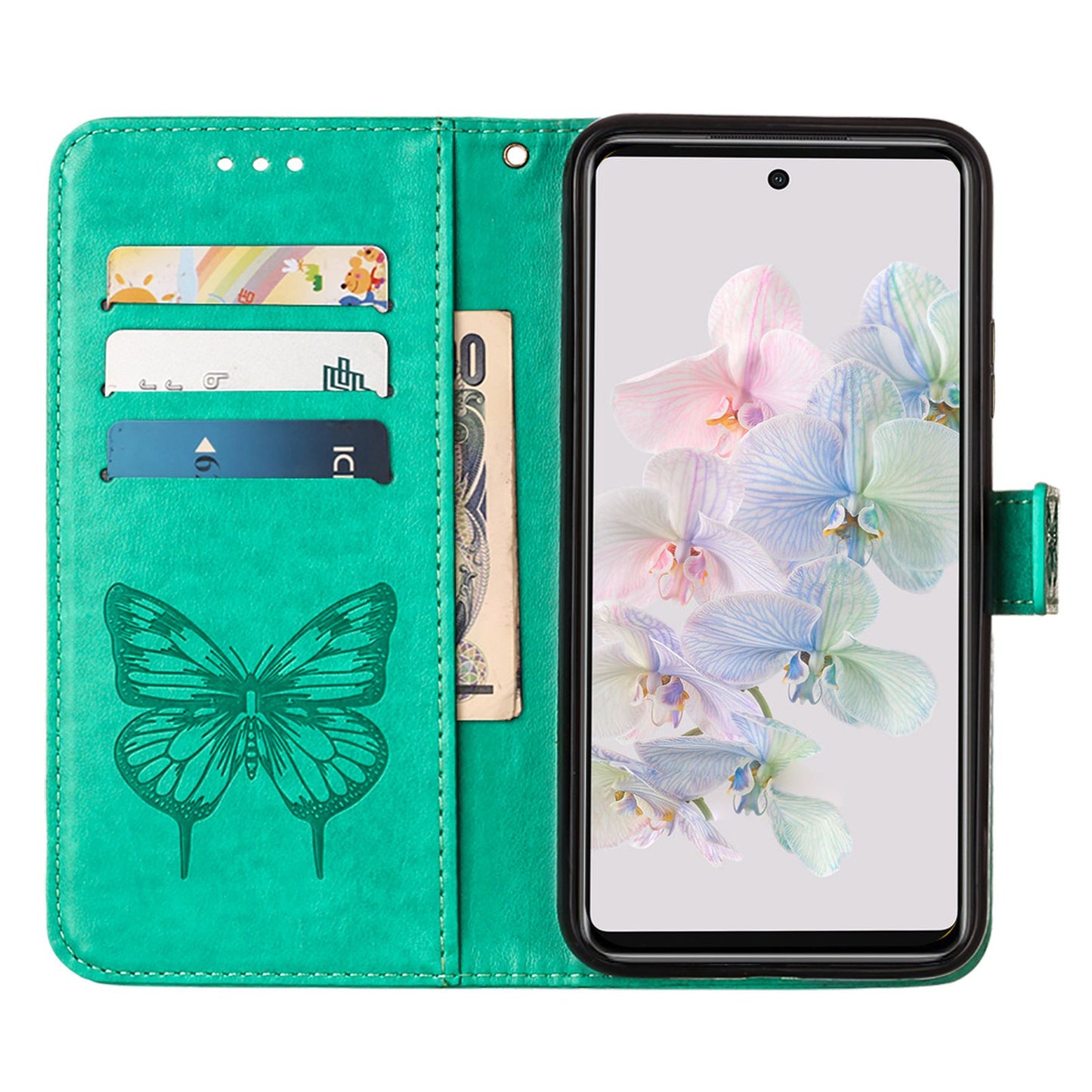 YB Imprinting Flower Series-4 for Google Pixel 7 Imprinting Butterfly Flower Case Wallet Stand Shockproof PU Leather Cover Inner TPU Shell