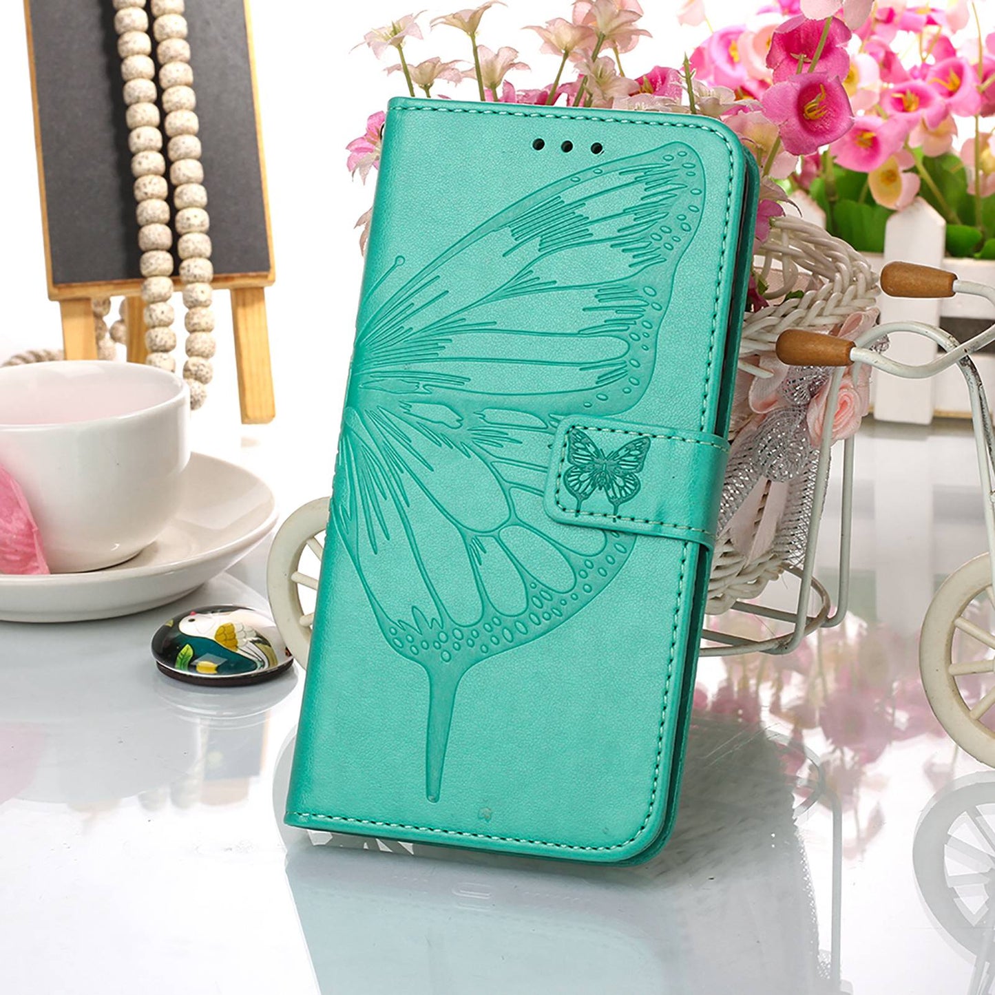 YB Imprinting Flower Series-4 for Google Pixel 7 Imprinting Butterfly Flower Case Wallet Stand Shockproof PU Leather Cover Inner TPU Shell