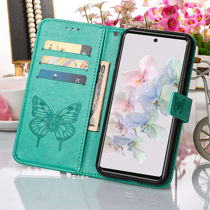YB Imprinting Flower Series-4 for Google Pixel 7 Imprinting Butterfly Flower Case Wallet Stand Shockproof PU Leather Cover Inner TPU Shell