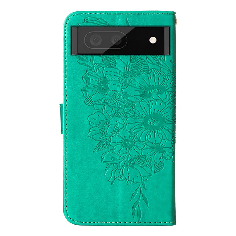 YB Imprinting Flower Series-4 for Google Pixel 7 Imprinting Butterfly Flower Case Wallet Stand Shockproof PU Leather Cover Inner TPU Shell