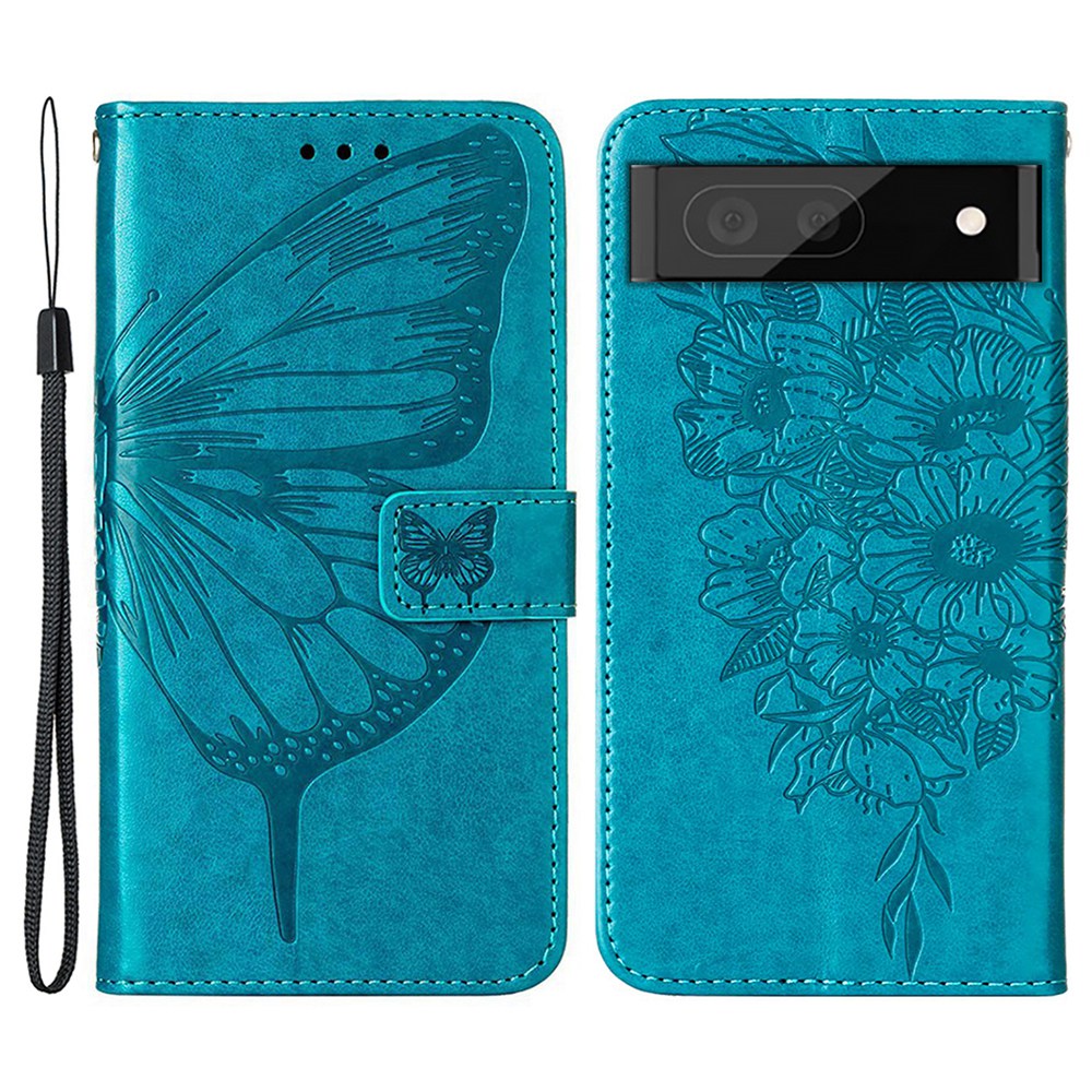 YB Imprinting Flower Series-4 for Google Pixel 7 Imprinting Butterfly Flower Case Wallet Stand Shockproof PU Leather Cover Inner TPU Shell