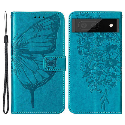 YB Imprinting Flower Series-4 for Google Pixel 7 Imprinting Butterfly Flower Case Wallet Stand Shockproof PU Leather Cover Inner TPU Shell