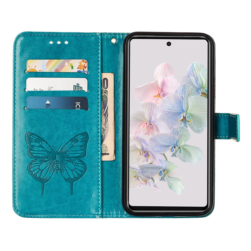 YB Imprinting Flower Series-4 for Google Pixel 7 Imprinting Butterfly Flower Case Wallet Stand Shockproof PU Leather Cover Inner TPU Shell