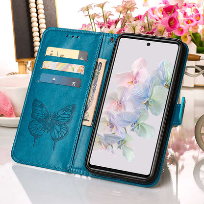 YB Imprinting Flower Series-4 for Google Pixel 7 Imprinting Butterfly Flower Case Wallet Stand Shockproof PU Leather Cover Inner TPU Shell