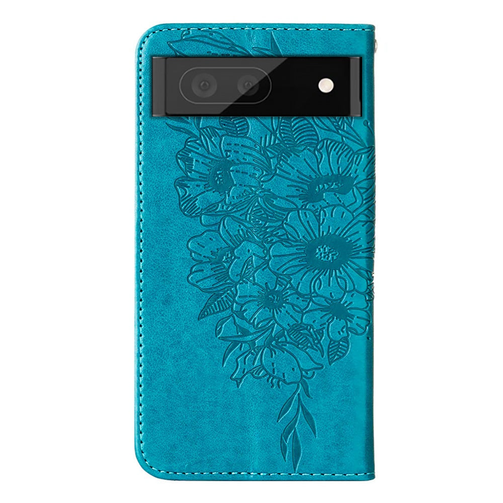 YB Imprinting Flower Series-4 for Google Pixel 7 Imprinting Butterfly Flower Case Wallet Stand Shockproof PU Leather Cover Inner TPU Shell