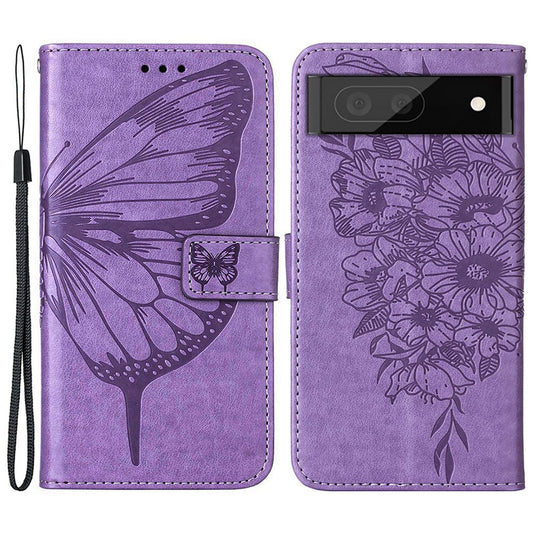 YB Imprinting Flower Series-4 for Google Pixel 7 Imprinting Butterfly Flower Case Wallet Stand Shockproof PU Leather Cover Inner TPU Shell