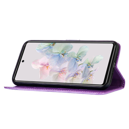 YB Imprinting Flower Series-4 for Google Pixel 7 Imprinting Butterfly Flower Case Wallet Stand Shockproof PU Leather Cover Inner TPU Shell
