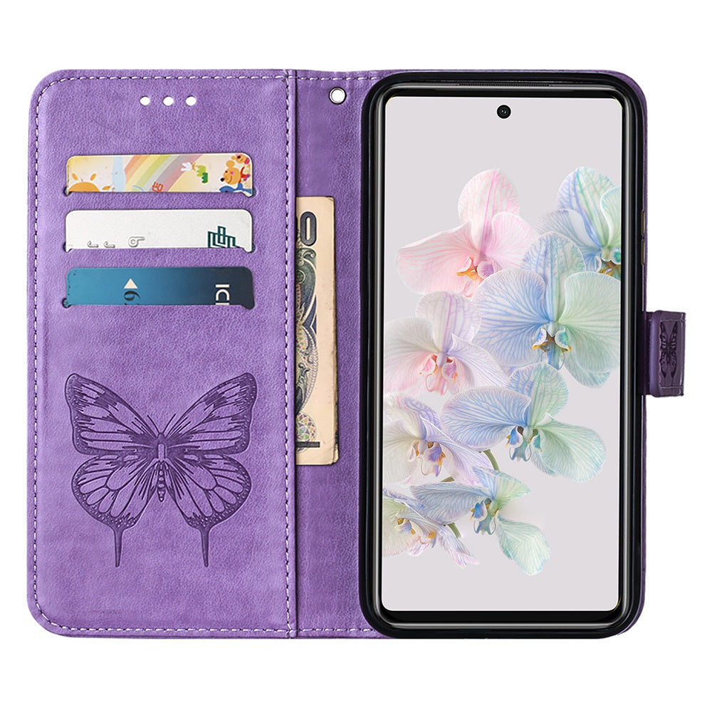 YB Imprinting Flower Series-4 for Google Pixel 7 Imprinting Butterfly Flower Case Wallet Stand Shockproof PU Leather Cover Inner TPU Shell