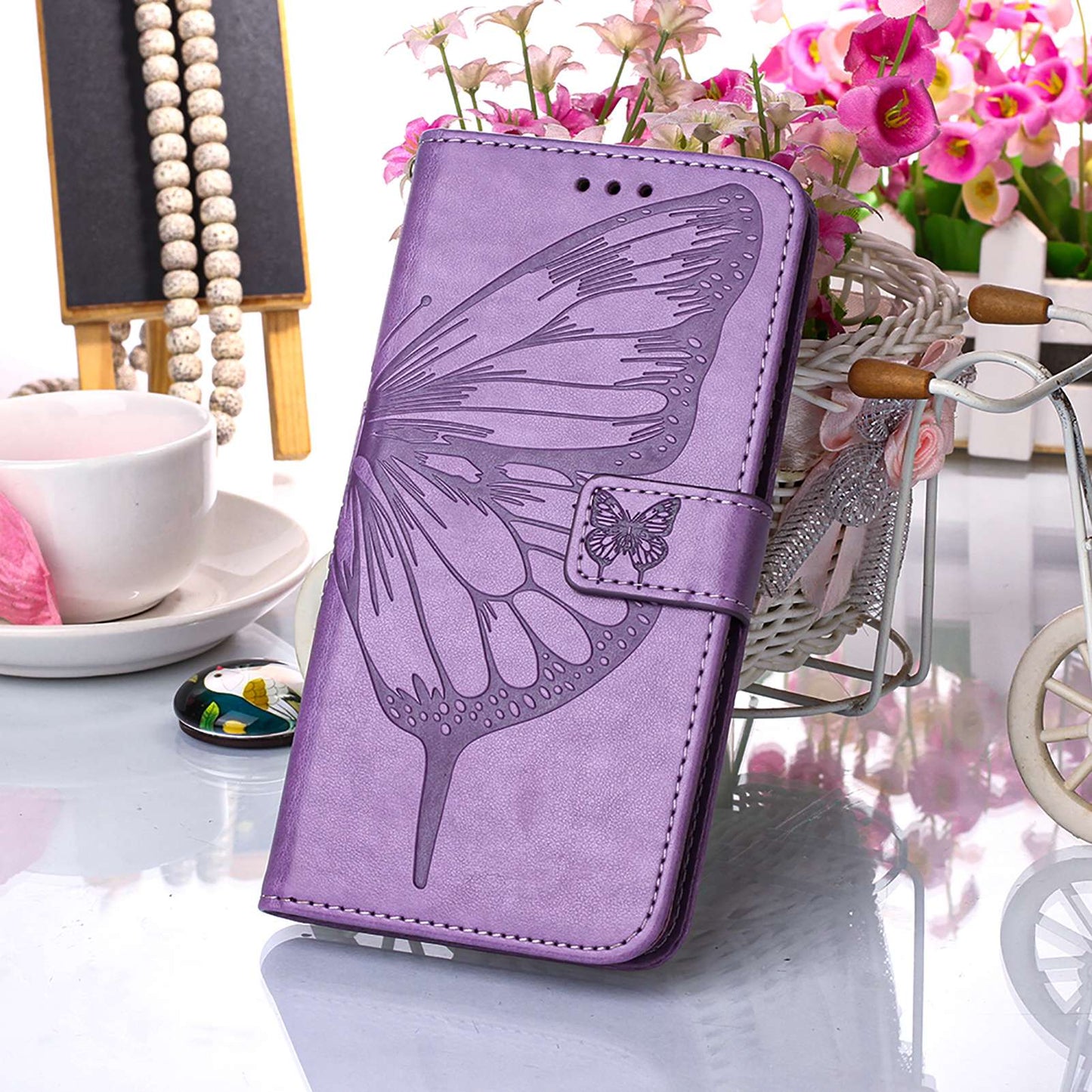 YB Imprinting Flower Series-4 for Google Pixel 7 Imprinting Butterfly Flower Case Wallet Stand Shockproof PU Leather Cover Inner TPU Shell