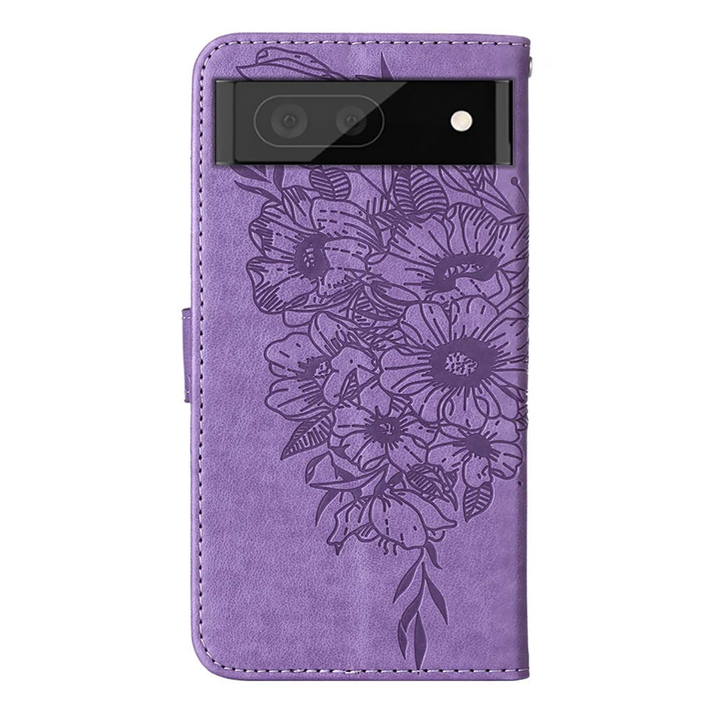 YB Imprinting Flower Series-4 for Google Pixel 7 Imprinting Butterfly Flower Case Wallet Stand Shockproof PU Leather Cover Inner TPU Shell