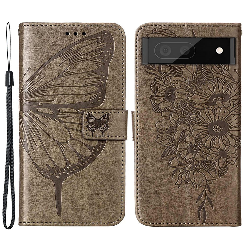 YB Imprinting Flower Series-4 for Google Pixel 7 Imprinting Butterfly Flower Case Wallet Stand Shockproof PU Leather Cover Inner TPU Shell