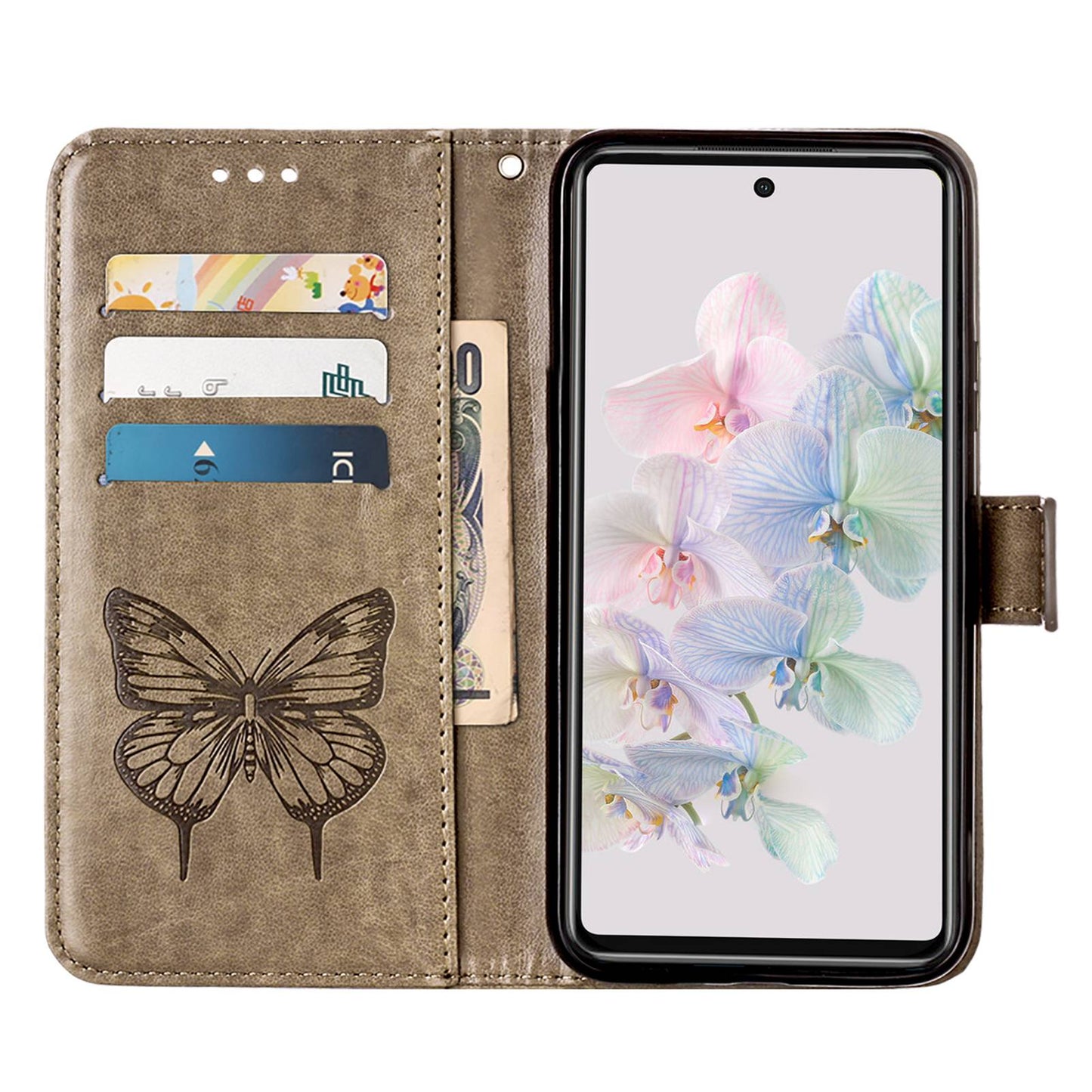 YB Imprinting Flower Series-4 for Google Pixel 7 Imprinting Butterfly Flower Case Wallet Stand Shockproof PU Leather Cover Inner TPU Shell