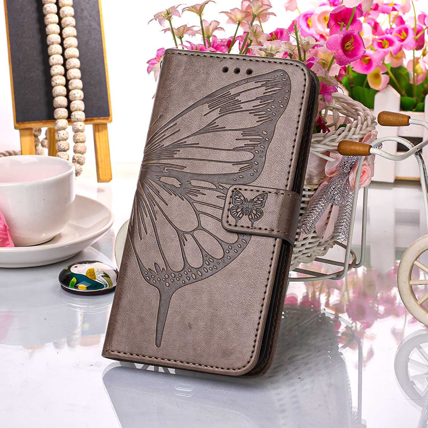 YB Imprinting Flower Series-4 for Google Pixel 7 Imprinting Butterfly Flower Case Wallet Stand Shockproof PU Leather Cover Inner TPU Shell