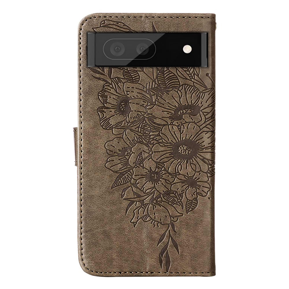 YB Imprinting Flower Series-4 for Google Pixel 7 Imprinting Butterfly Flower Case Wallet Stand Shockproof PU Leather Cover Inner TPU Shell