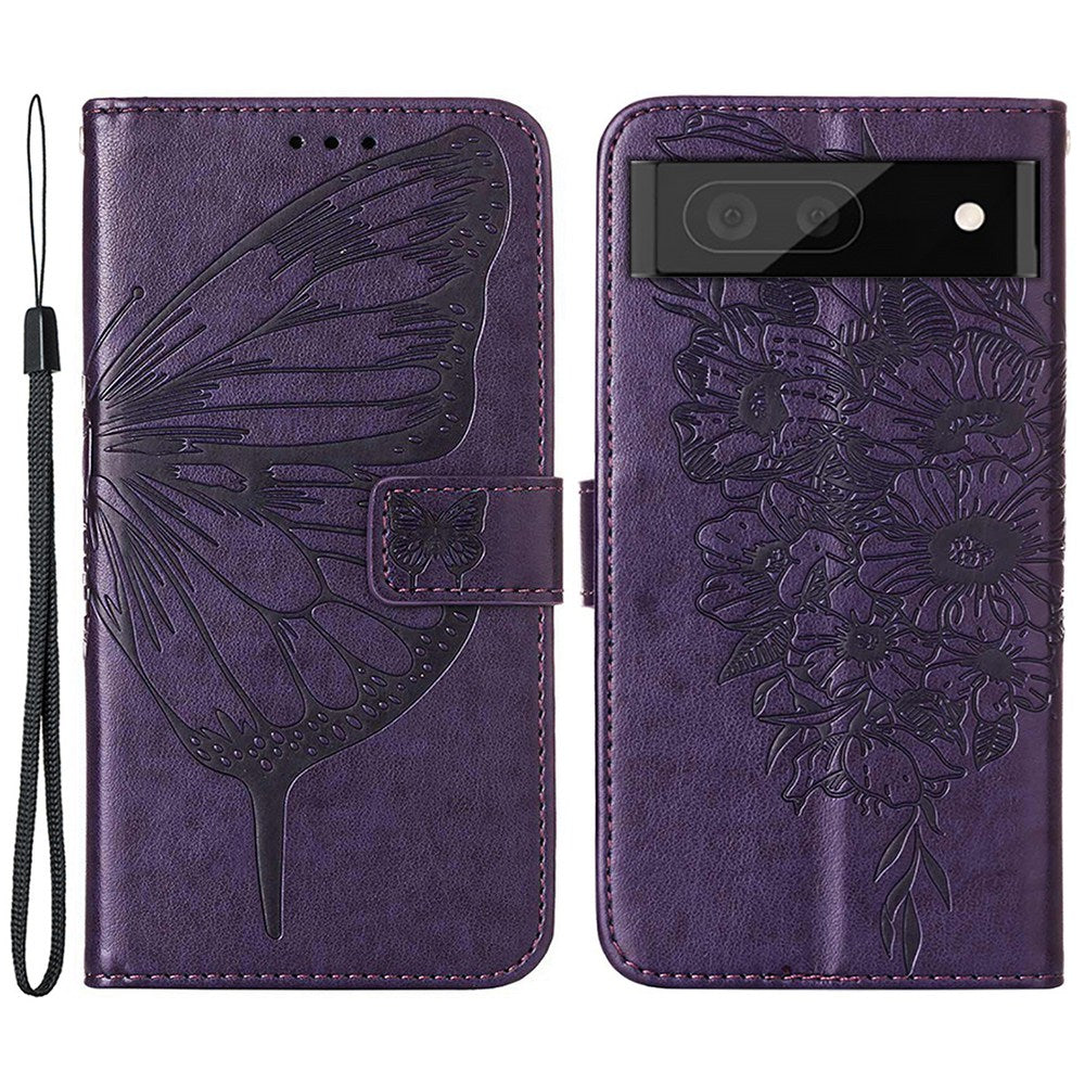 YB Imprinting Flower Series-4 for Google Pixel 7 Imprinting Butterfly Flower Case Wallet Stand Shockproof PU Leather Cover Inner TPU Shell