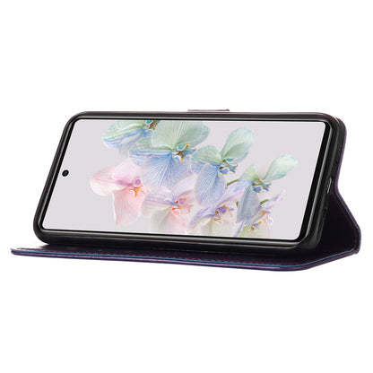 YB Imprinting Flower Series-4 for Google Pixel 7 Imprinting Butterfly Flower Case Wallet Stand Shockproof PU Leather Cover Inner TPU Shell