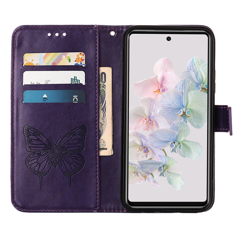 YB Imprinting Flower Series-4 for Google Pixel 7 Imprinting Butterfly Flower Case Wallet Stand Shockproof PU Leather Cover Inner TPU Shell