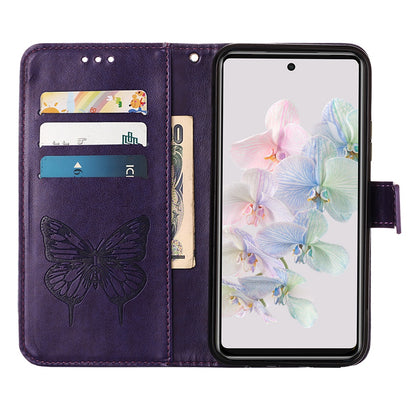 YB Imprinting Flower Series-4 for Google Pixel 7 Imprinting Butterfly Flower Case Wallet Stand Shockproof PU Leather Cover Inner TPU Shell