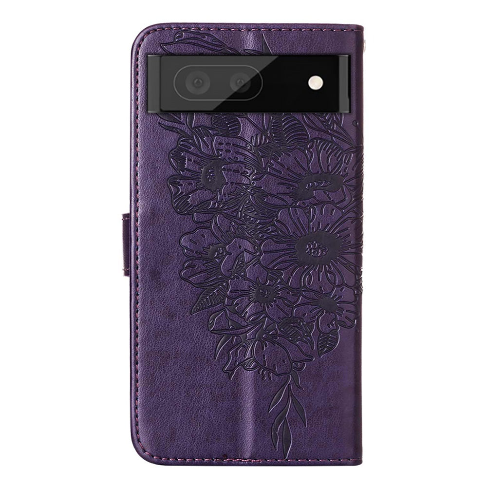 YB Imprinting Flower Series-4 for Google Pixel 7 Imprinting Butterfly Flower Case Wallet Stand Shockproof PU Leather Cover Inner TPU Shell