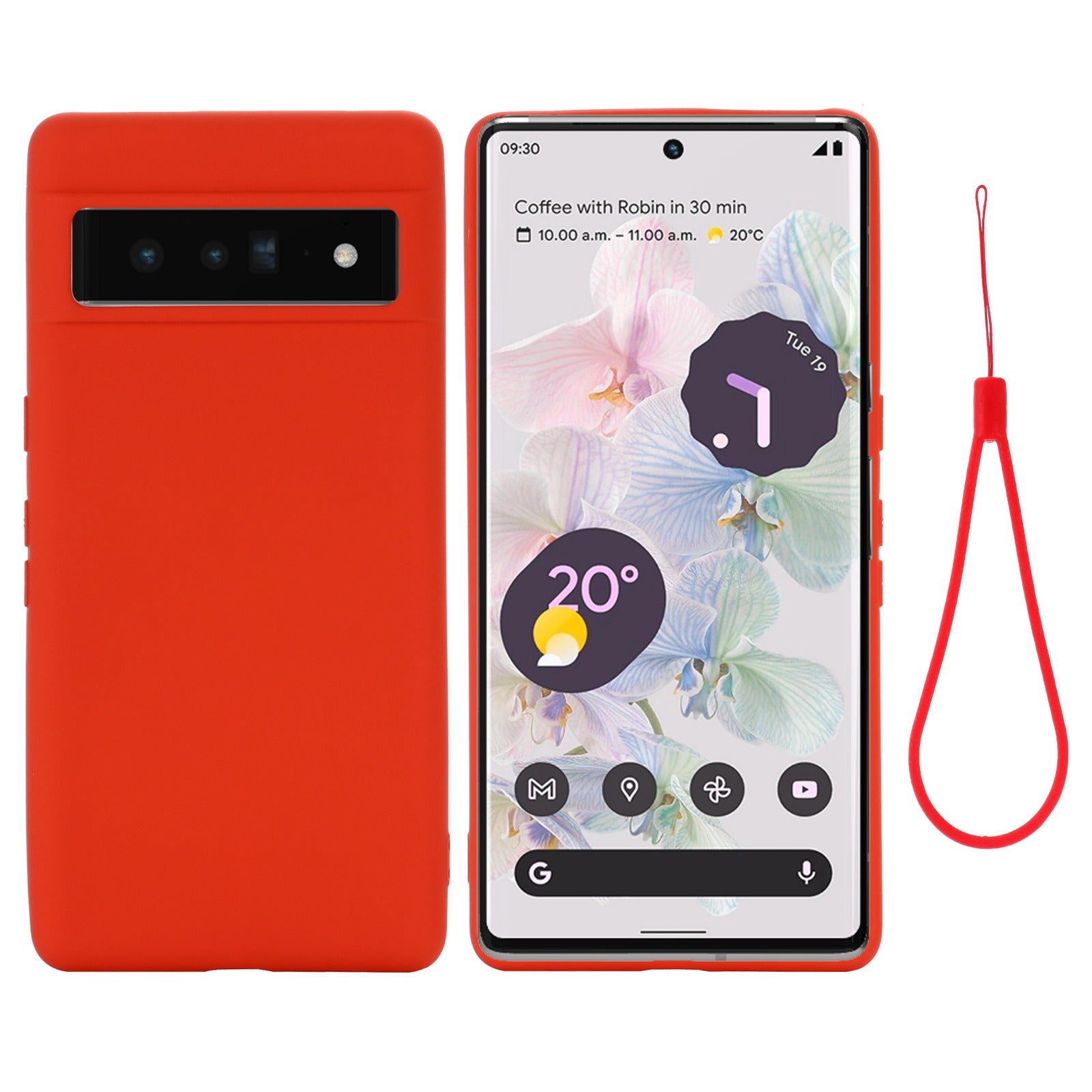 For Google Pixel 7 Pro Liquid Silicone Case Soft Microfiber Lining Shockproof Drop Protection Cover with Strap