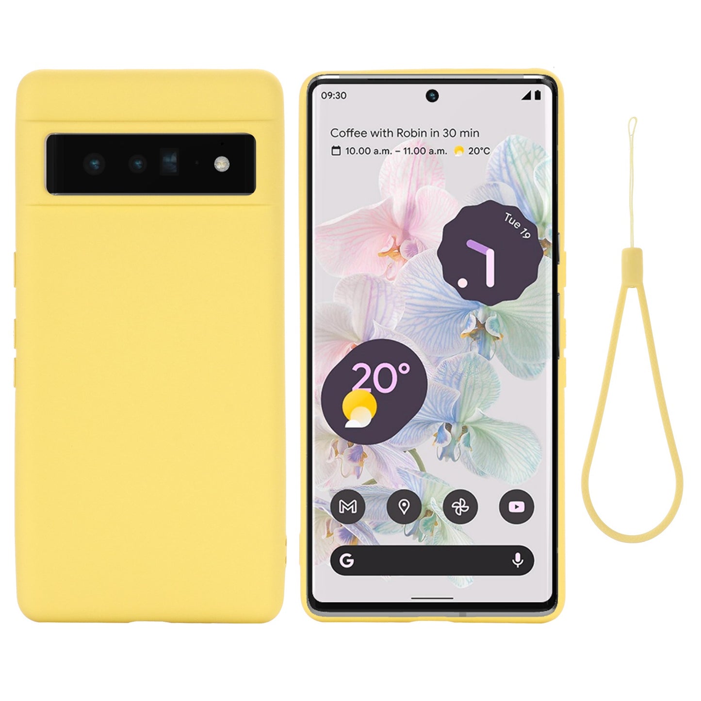 For Google Pixel 7 Liquid Silicone Case Soft Microfiber Lining Scratch-resistant Precise Cut-outs Shell with Strap