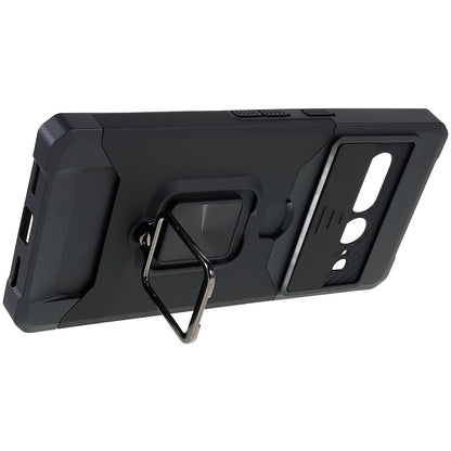 For Google Pixel 7 Pro Anti-Drop Hard PC Soft TPU Hybrid Phone Case Impact-Resistant Cellphone Cover Slide Camera Lens Protection Design Kickstand Back Cover with Card Slot